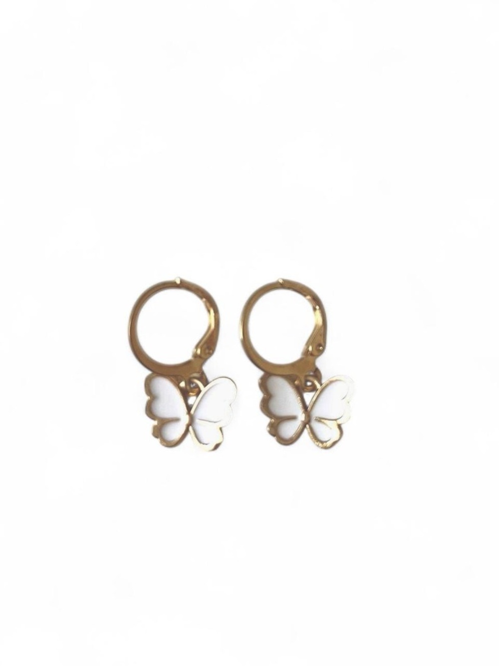 Gold-tone White Enamel Butterfly Hoop Earrings - Women Jewelry